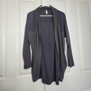 Lucy Womens Transcend Open Front Cardigan Small Gray Black Lightweight Pockets